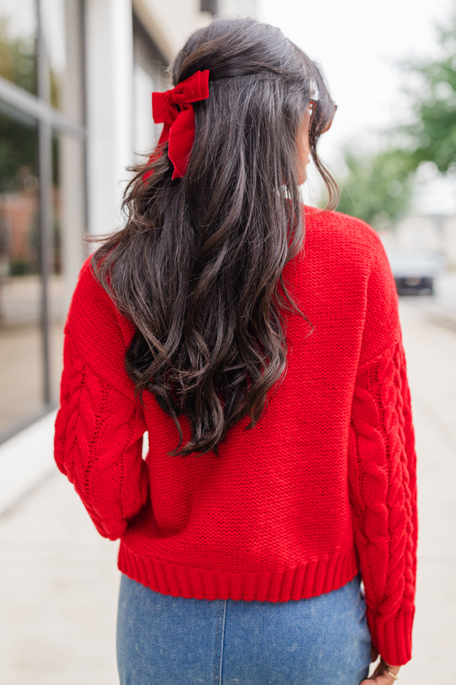 A Cozy Place Red Cable Knit Crew Neck Sweater FINAL SALE-Sunny Prom