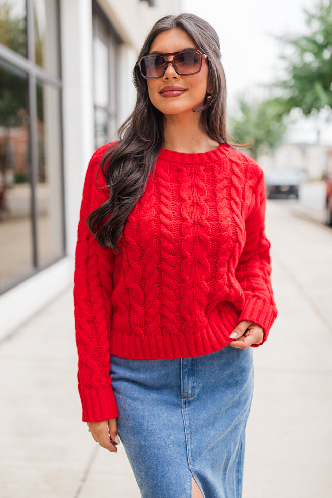 A Cozy Place Red Cable Knit Crew Neck Sweater FINAL SALE-Sunny Prom