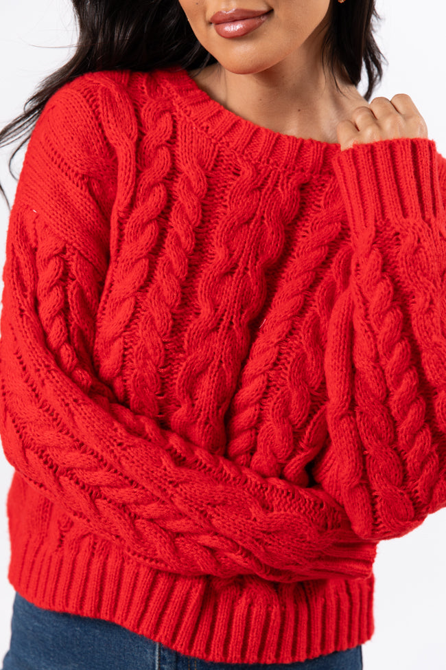 A Cozy Place Red Cable Knit Crew Neck Sweater FINAL SALE-Sunny Prom