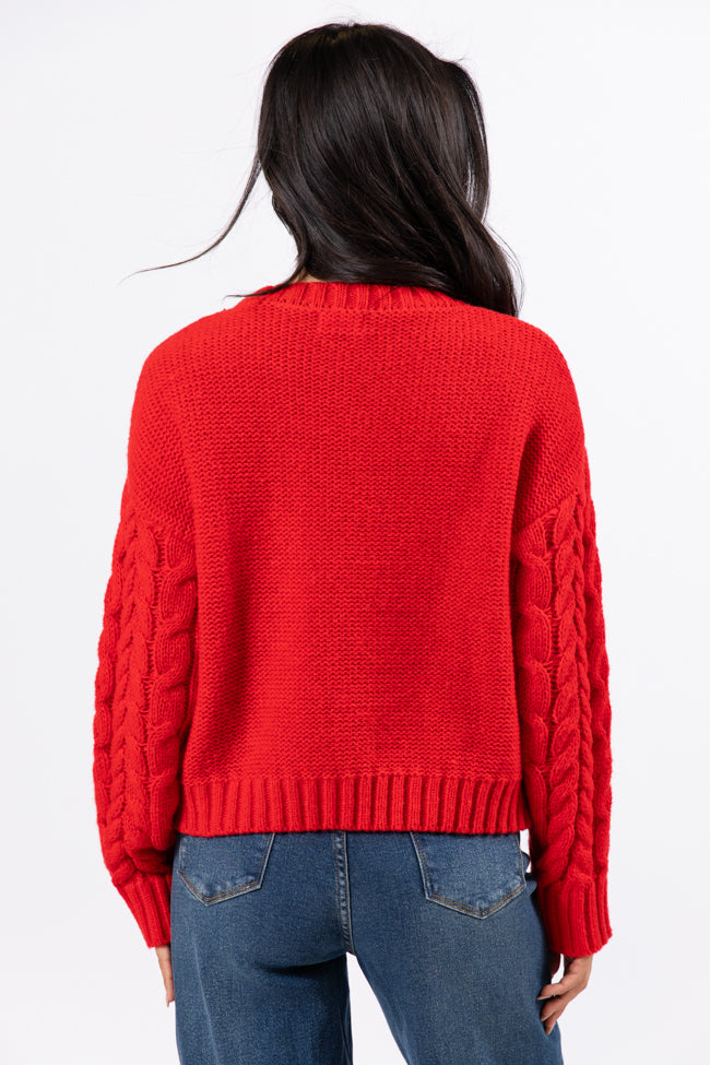 A Cozy Place Red Cable Knit Crew Neck Sweater FINAL SALE-Sunny Prom