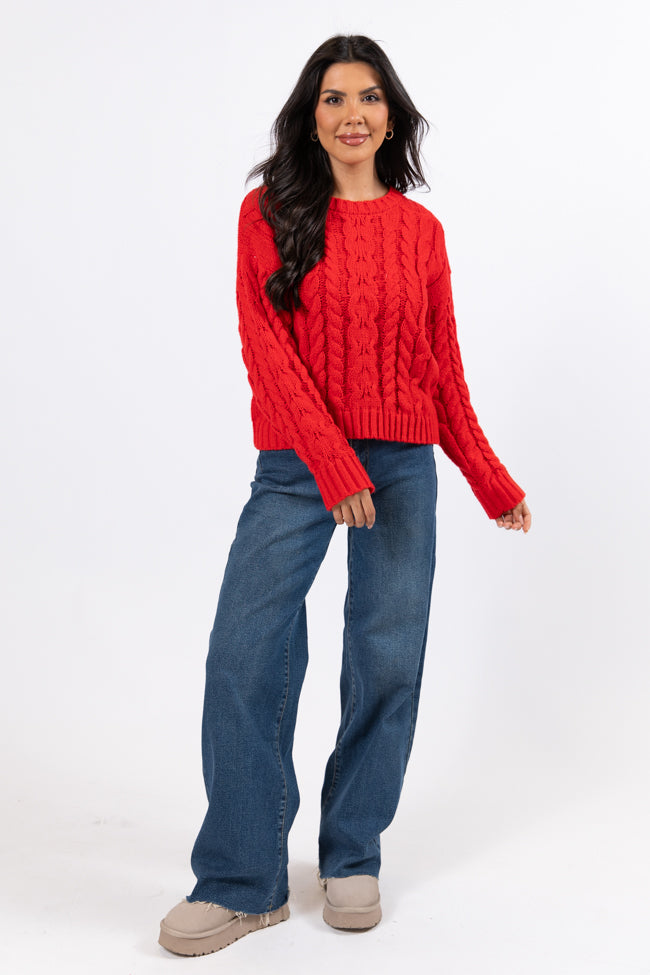 A Cozy Place Red Cable Knit Crew Neck Sweater FINAL SALE-Sunny Prom