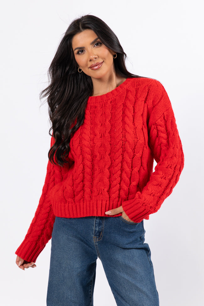 A Cozy Place Red Cable Knit Crew Neck Sweater FINAL SALE-Sunny Prom