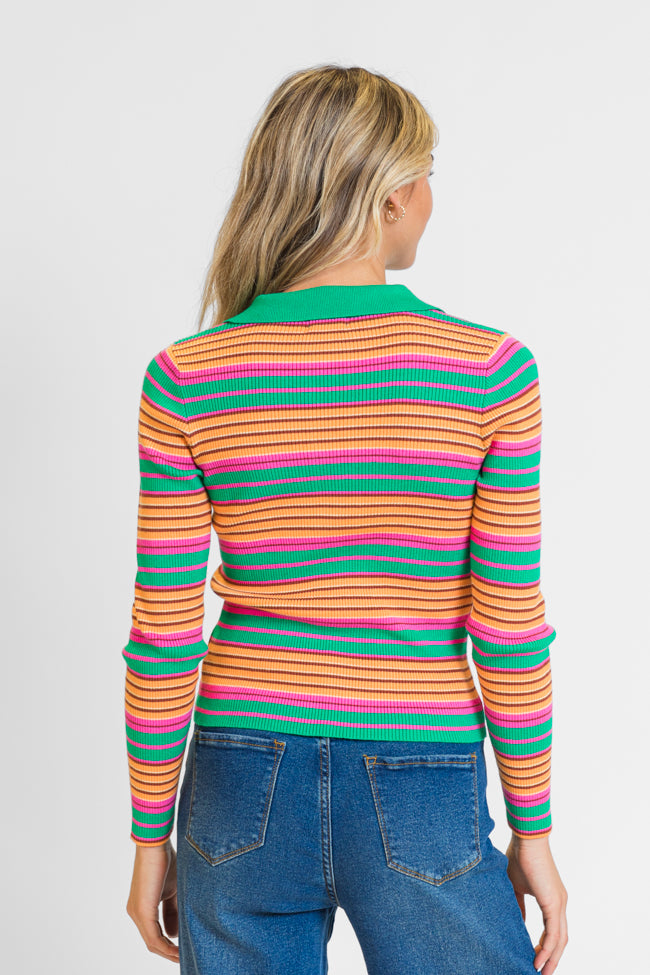 Wish I Knew Multi Striped Long Sleeve Polo Sweater FINAL SALE-Sunny Prom