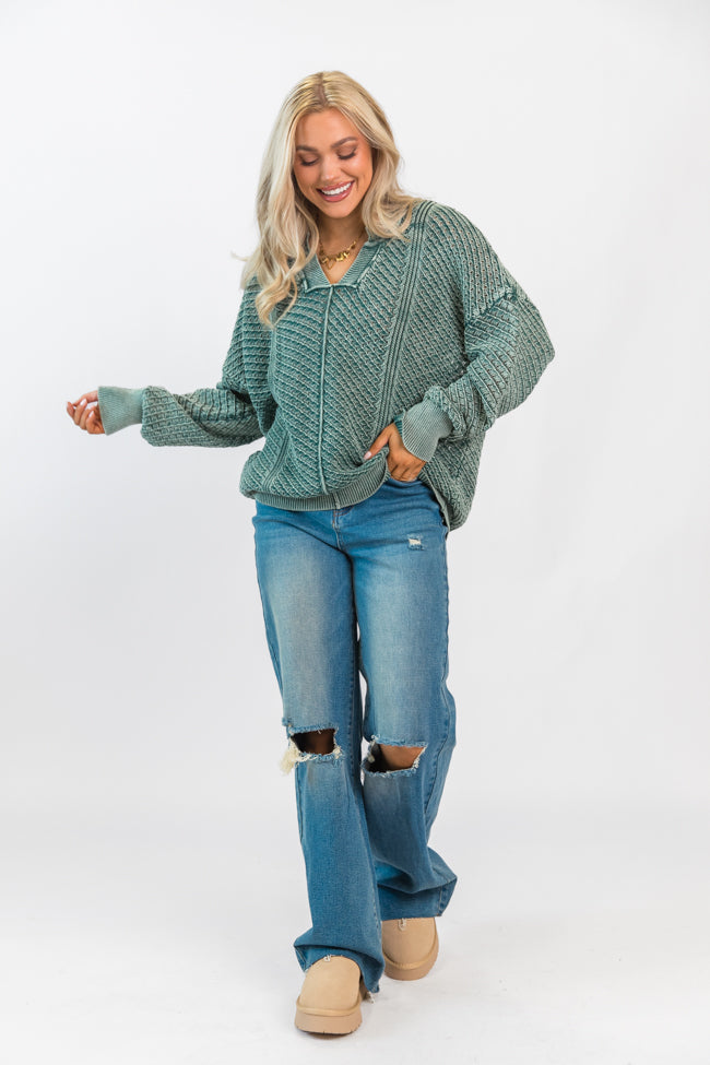 It's Too Easy Olive Acid Wash Sweater FINAL SALE-Sunny Prom