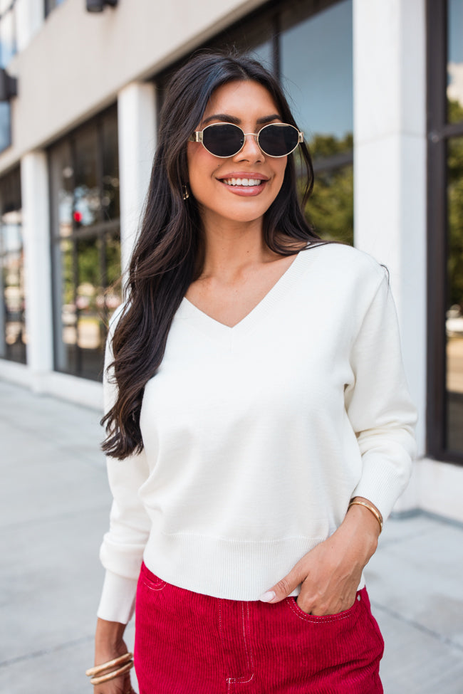 Let's Be Honest Ivory V-Neck Sweater FINAL SALE-Sunny Prom