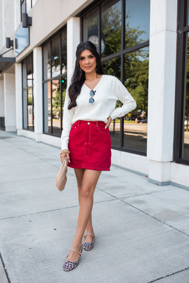 Let's Be Honest Ivory V-Neck Sweater FINAL SALE-Sunny Prom