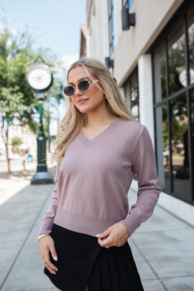 Let's Be Honest Mocha V-Neck Sweater FINAL SALE-Sunny Prom