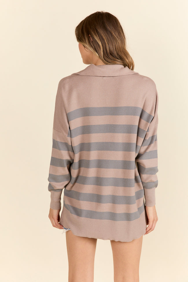 Pulling Heartstrings Taupe Striped Quarter Zip Pullover FINAL SALE-Sunny Prom