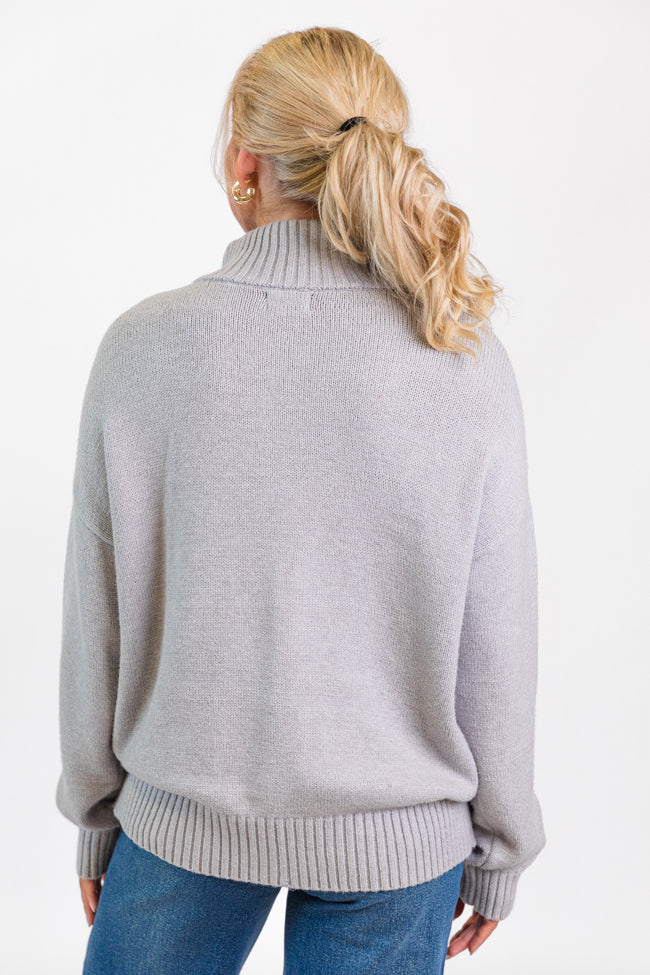 Roll With It Grey and Green New York Embroidered Quarter Zip Sweater FINAL SALE-Sunny Prom