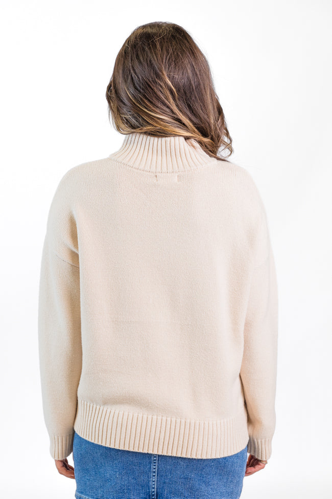 Roll With It Beige Los Angeles Embroidered Quarter Zip Sweater FINAL SALE-Sunny Prom