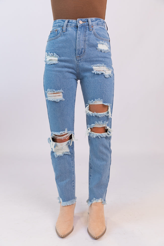 Megan Light Wash Distressed Straight Leg Mom Jeans FINAL SALE-Sunny Prom