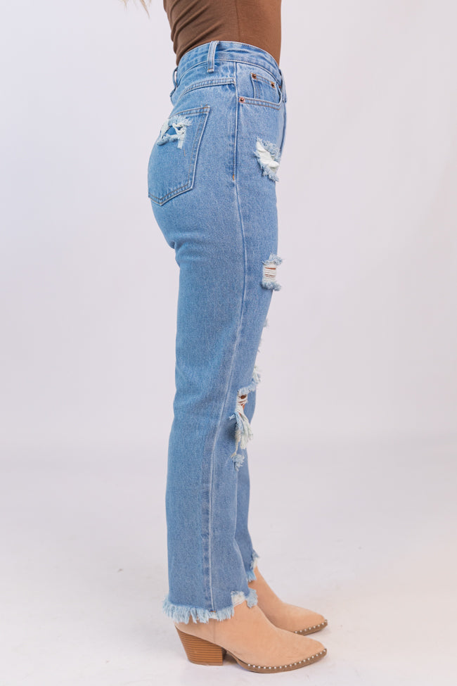 Megan Light Wash Distressed Straight Leg Mom Jeans FINAL SALE-Sunny Prom