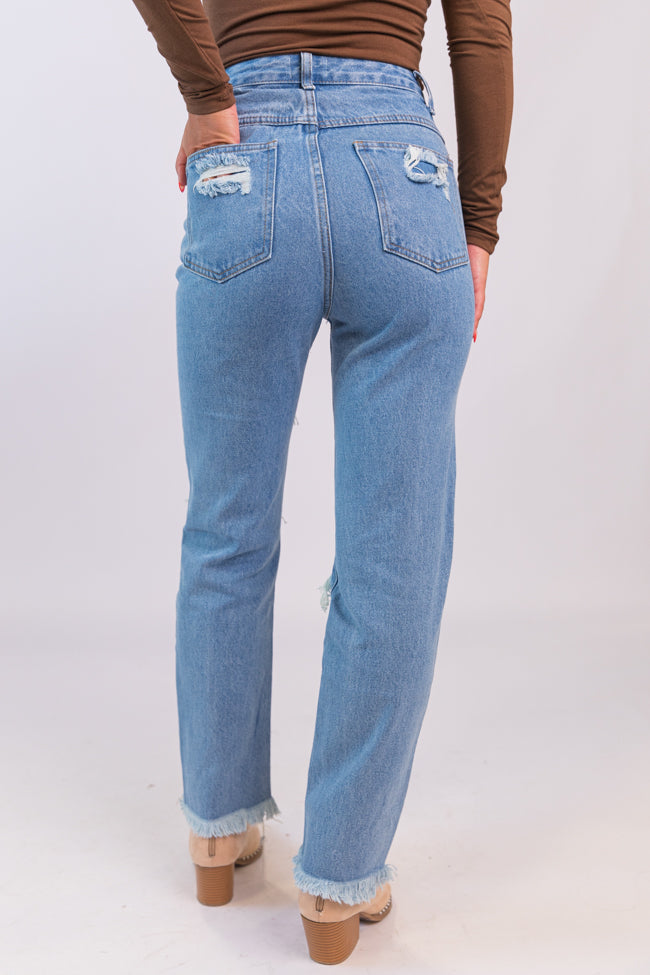 Megan Light Wash Distressed Straight Leg Mom Jeans FINAL SALE-Sunny Prom