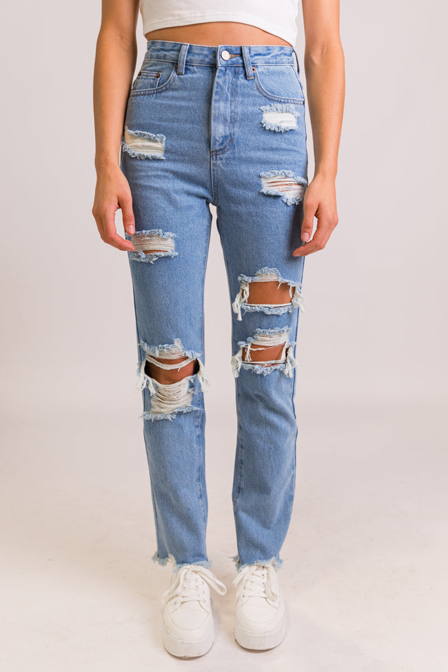 Megan Light Wash Distressed Straight Leg Mom Jeans FINAL SALE-Sunny Prom