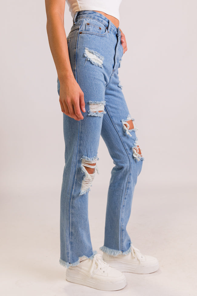 Megan Light Wash Distressed Straight Leg Mom Jeans FINAL SALE-Sunny Prom