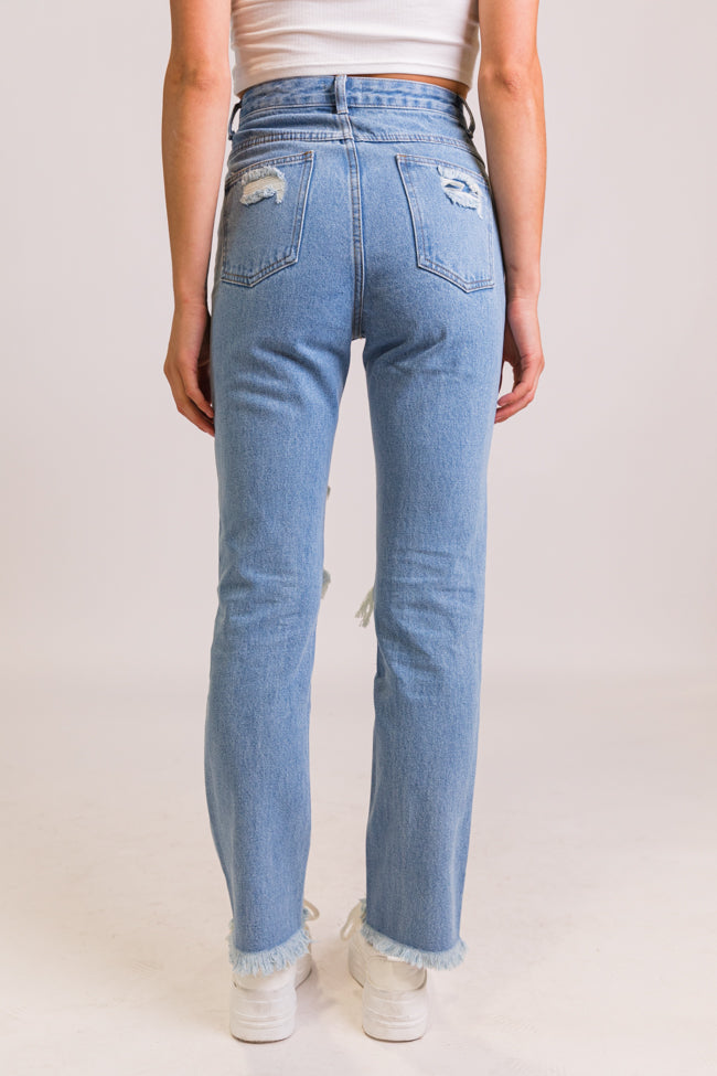Megan Light Wash Distressed Straight Leg Mom Jeans FINAL SALE-Sunny Prom