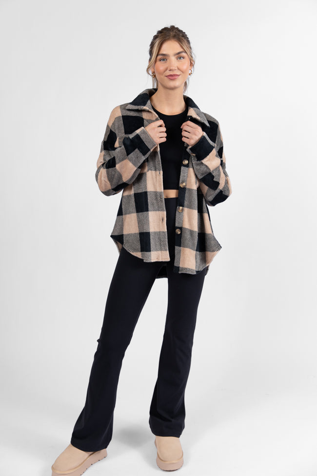 Wind Down Black and Tan Fleece Plaid Shacket FINAL SALE-Sunny Prom