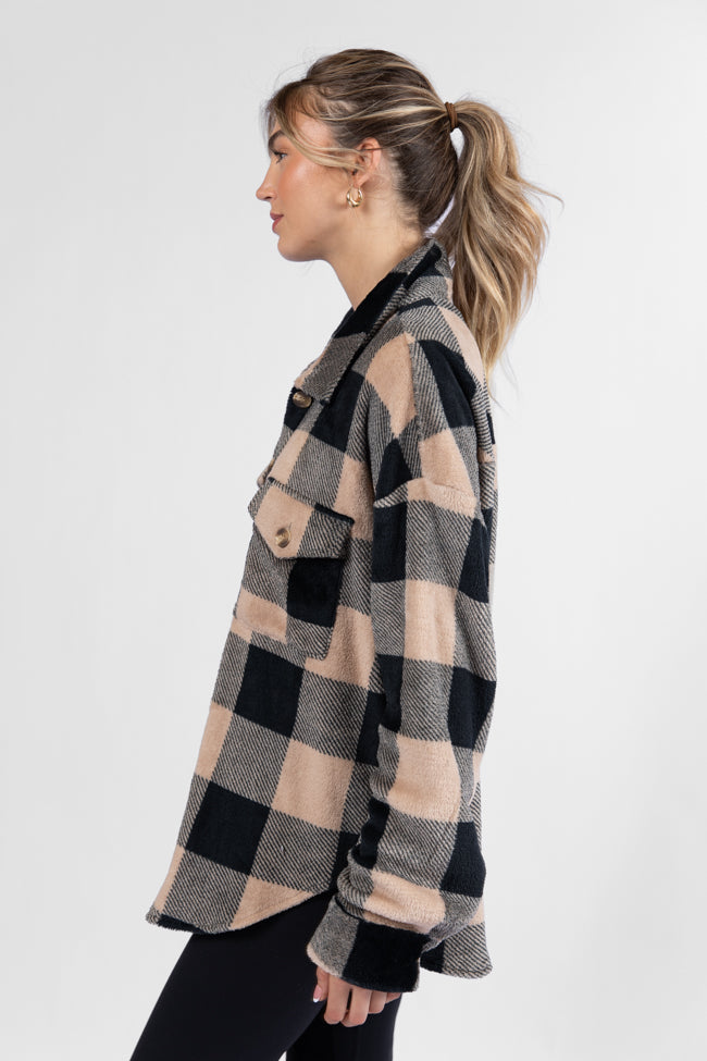 Wind Down Black and Tan Fleece Plaid Shacket FINAL SALE-Sunny Prom