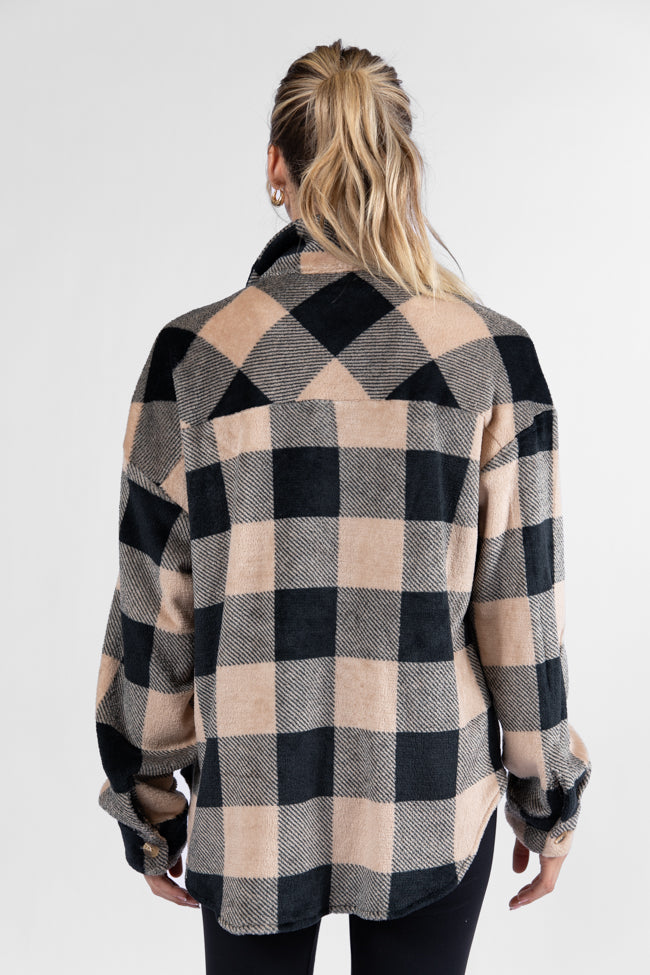 Wind Down Black and Tan Fleece Plaid Shacket FINAL SALE-Sunny Prom