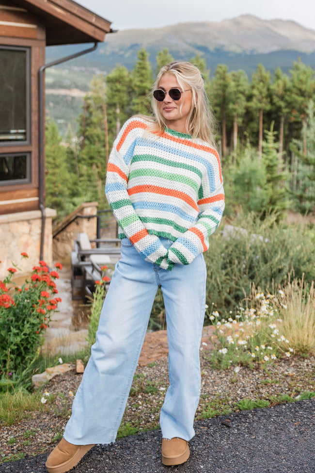 Easy Aspirations Green Multi Stripe Sweater FINAL SALE-Sunny Prom