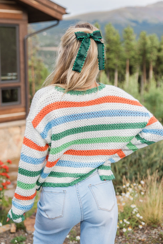 Easy Aspirations Green Multi Stripe Sweater FINAL SALE-Sunny Prom