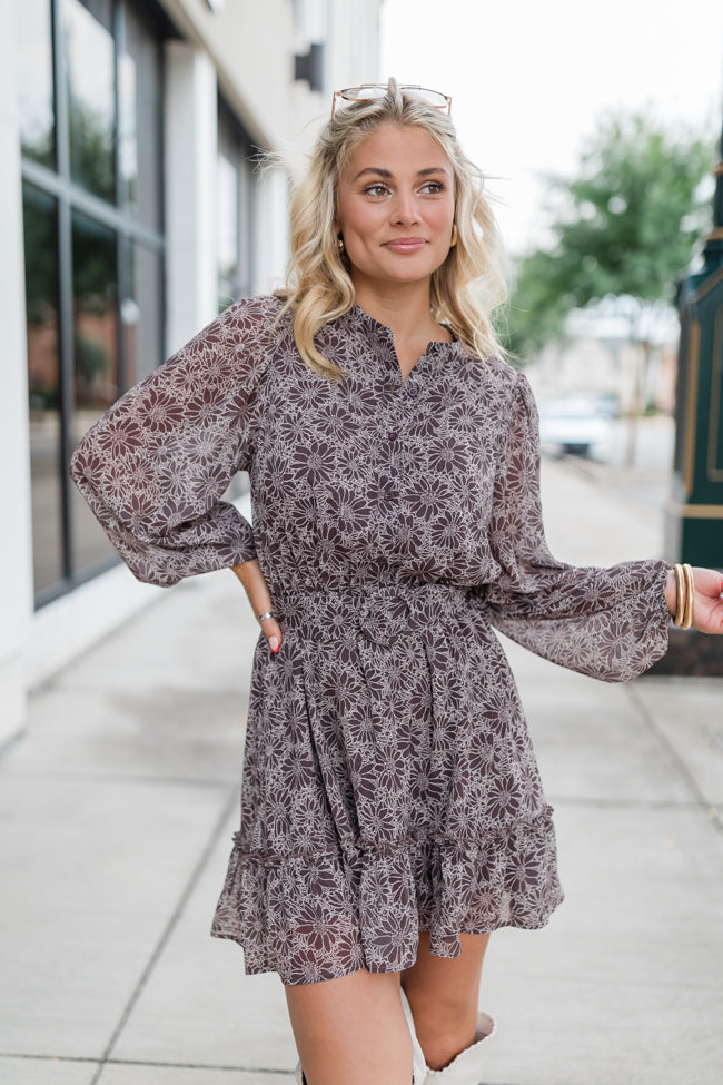 Love You True Brown Floral Print Collared Dress FINAL SALE-Sunny Prom