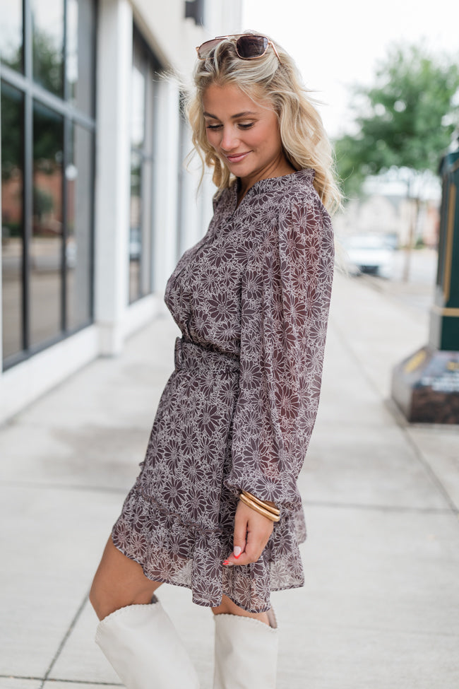 Love You True Brown Floral Print Collared Dress FINAL SALE-Sunny Prom