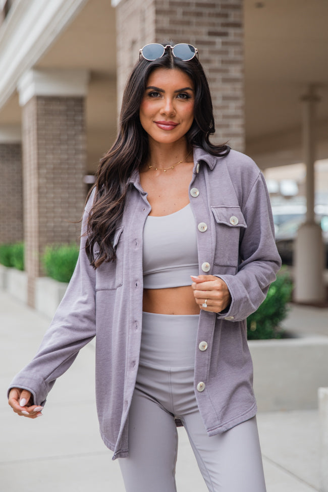 Learn As You Go Taupe Acid Wash Knit Shacket FINAL SALE-Sunny Prom