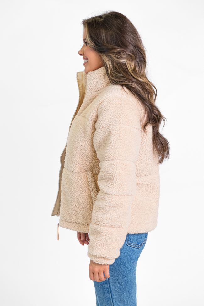 High Road Beige Sherpa Puffer Jacket FINAL SALE-Sunny Prom