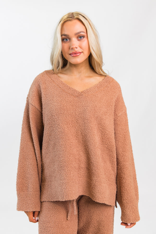 Dawn Teddy Fuzzy V-Neck Sweater FINAL SALE-Sunny Prom