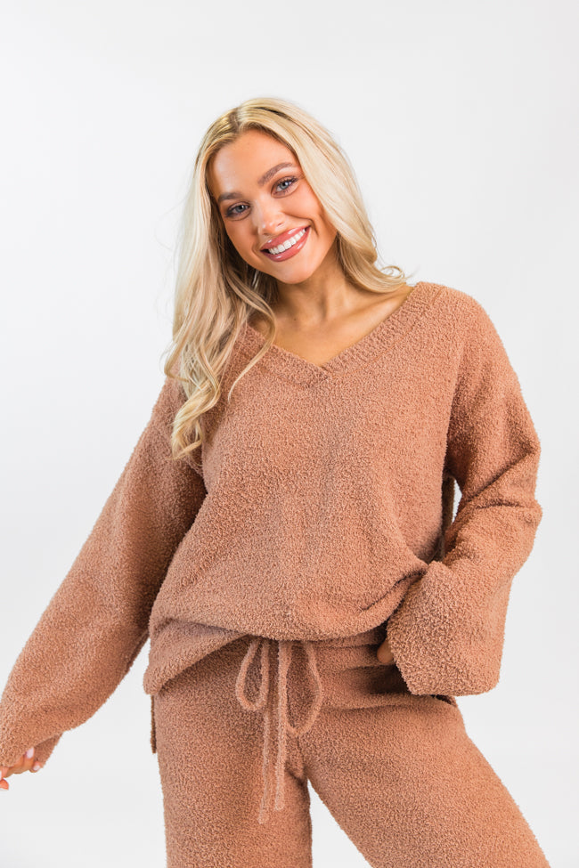 Dawn Teddy Fuzzy V-Neck Sweater FINAL SALE-Sunny Prom