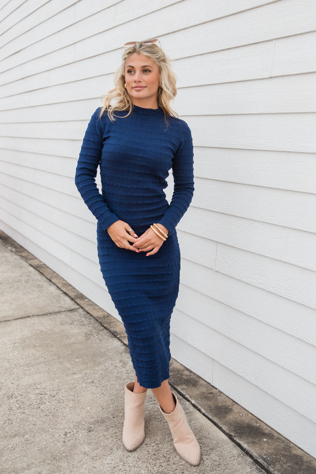 So Stylish Navy Textured Column Midi Dress FINAL SALE-Sunny Prom
