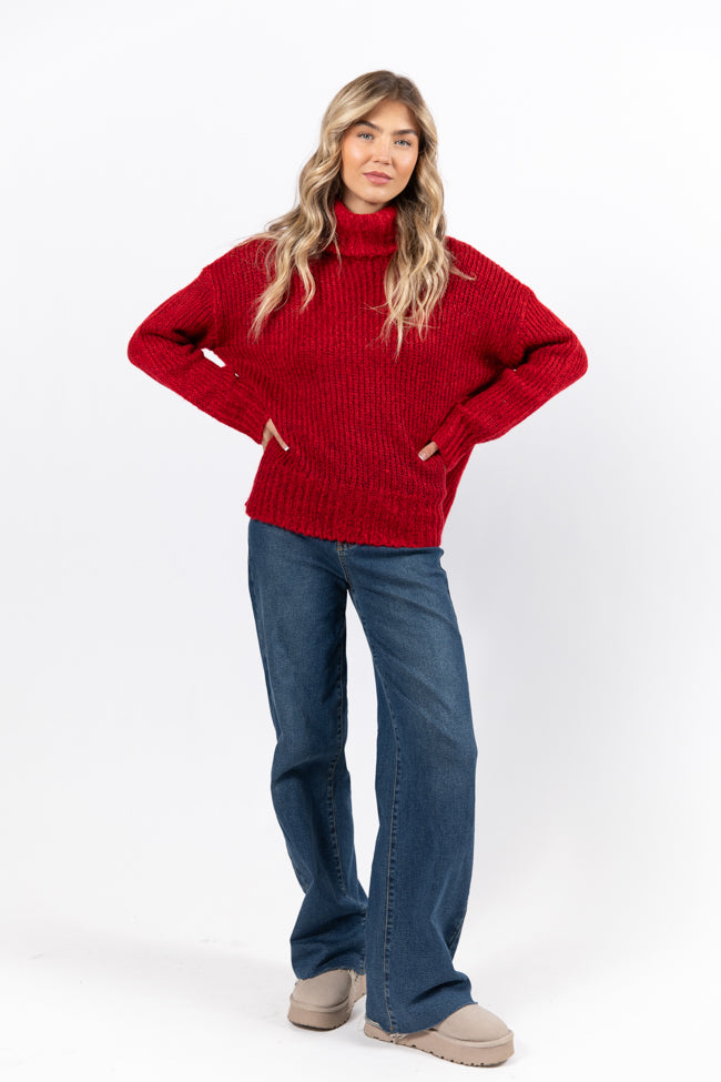 What I Need Red Fuzzy Oversized Turtleneck Sweater FINAL SALE-Sunny Prom