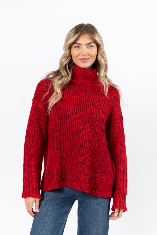 What I Need Red Fuzzy Oversized Turtleneck Sweater FINAL SALE-Sunny Prom