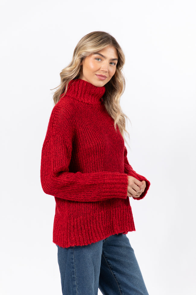 What I Need Red Fuzzy Oversized Turtleneck Sweater FINAL SALE-Sunny Prom