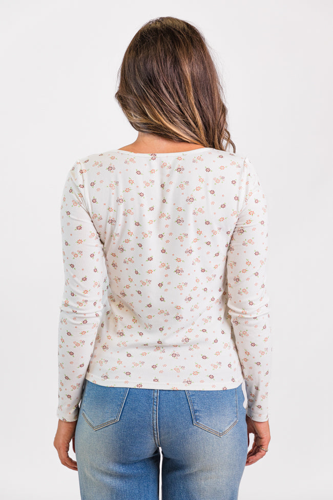 Best In Bloom Ivory Ribbed Floral Henley Top FINAL SALE-Sunny Prom