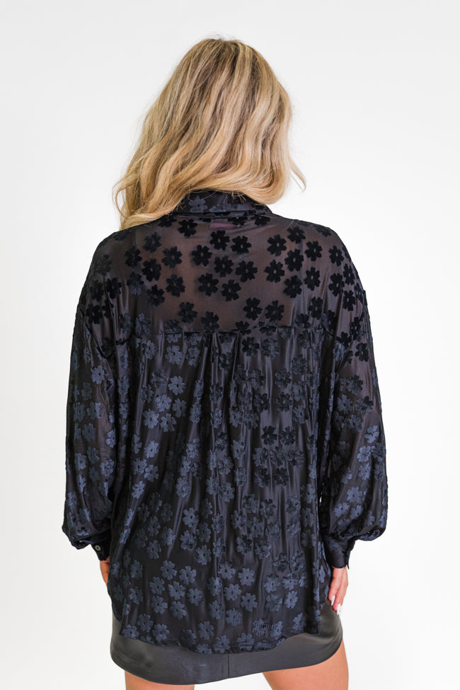 Face The Day Black Velvet Floral Button Down Blouse FINAL SALE-Sunny Prom