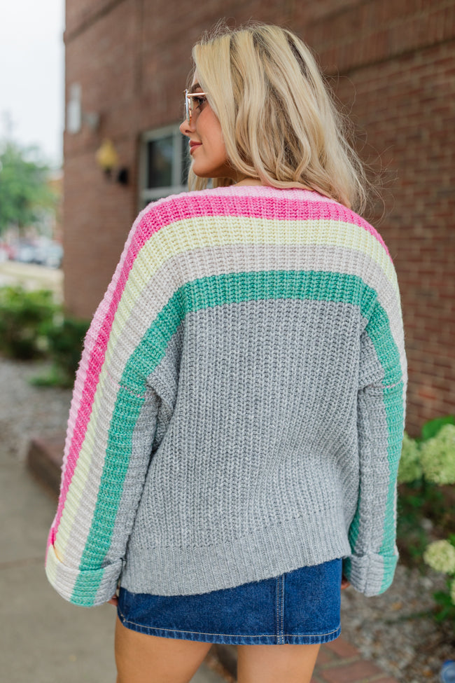 Share Your Story Heather Grey Multi Colorblock Boat Neck Sweater FINAL SALE-Sunny Prom