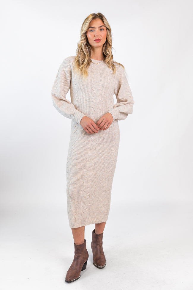 Stay On Your Mind Oatmeal Cable Knit Midi Dress FINAL SALE-Sunny Prom