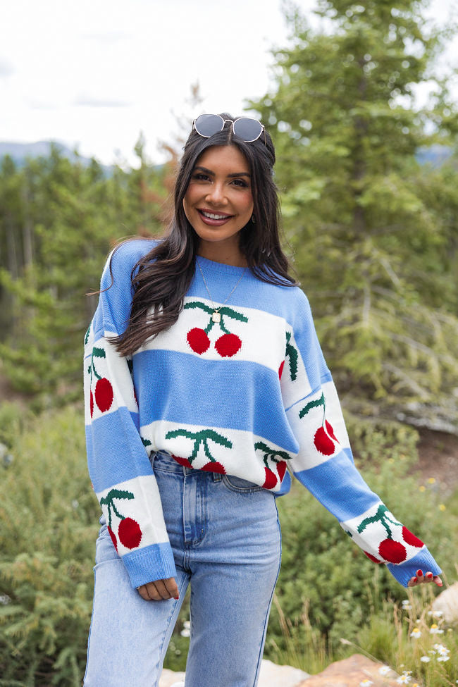 The Cherry On Top Blue Sweater FINAL SALE-Sunny Prom