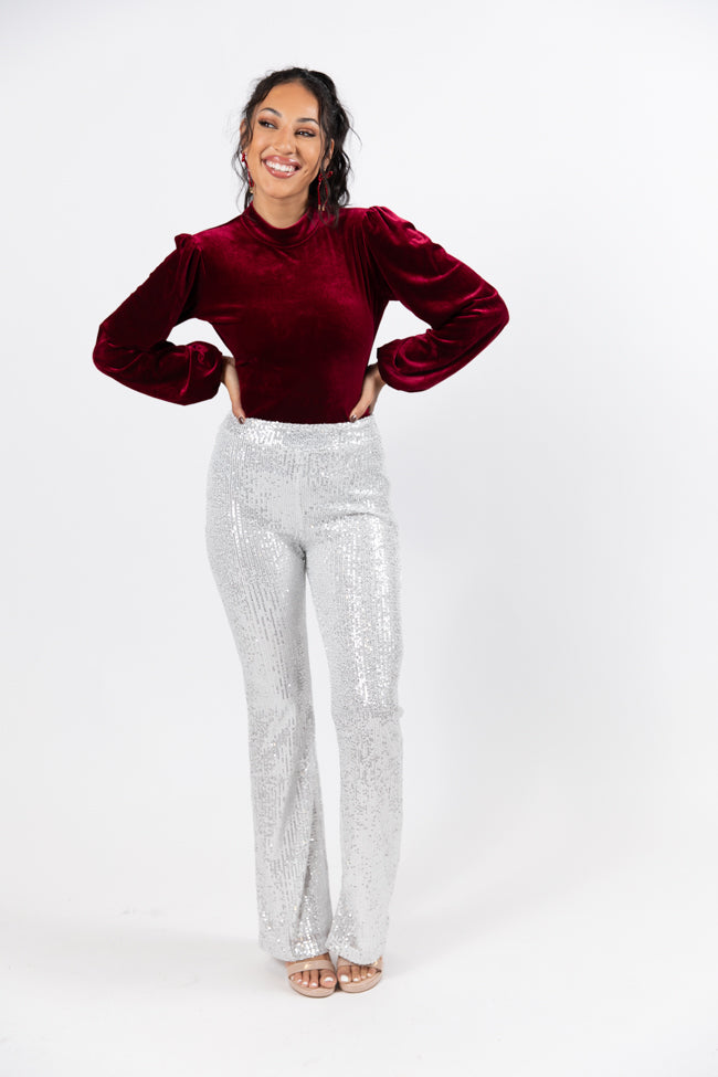 Queen of Hearts Silver Sequin Flare Pants FINAL SALE-Sunny Prom