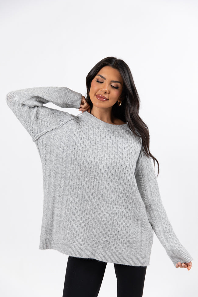 Cable Knit Cuddles Grey Oversized Crew Neck Sweater FINAL SALE-Sunny Prom