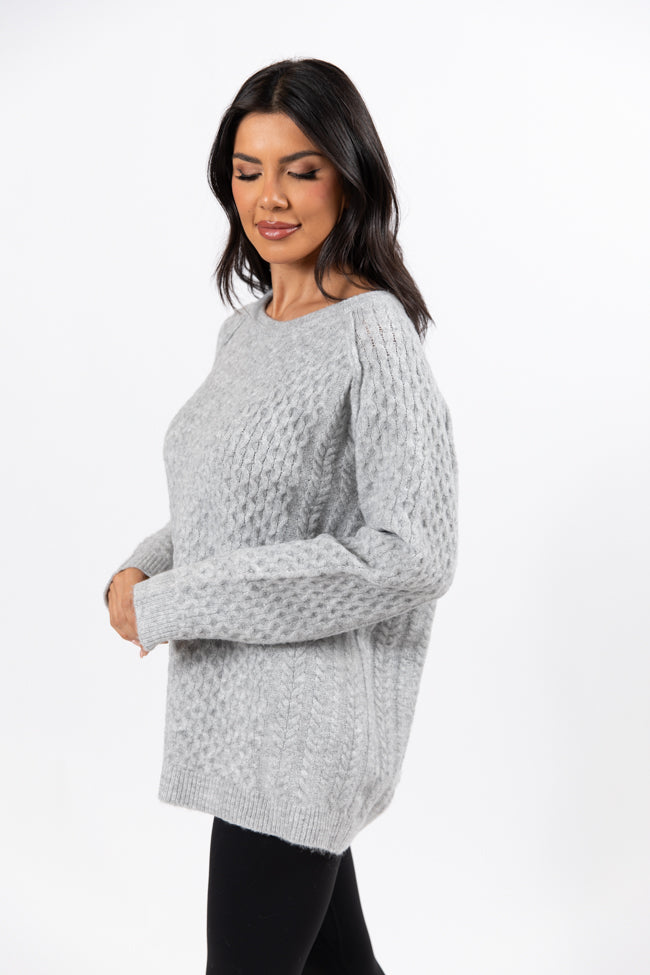 Cable Knit Cuddles Grey Oversized Crew Neck Sweater FINAL SALE-Sunny Prom