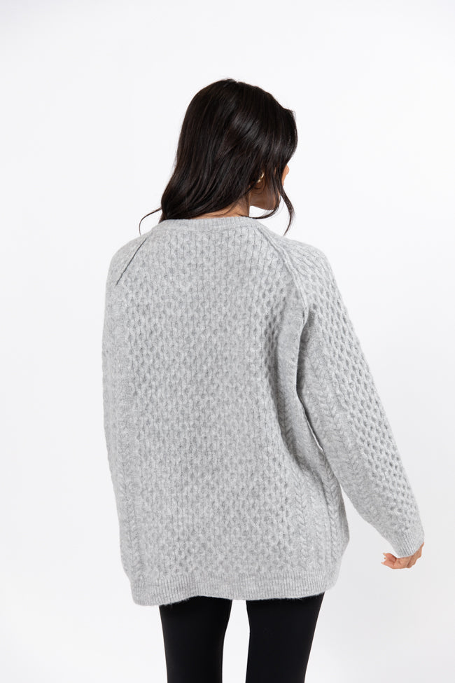 Cable Knit Cuddles Grey Oversized Crew Neck Sweater FINAL SALE-Sunny Prom