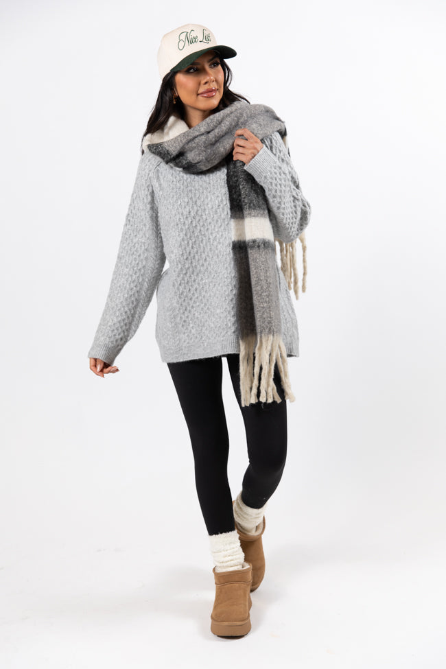 Cable Knit Cuddles Grey Oversized Crew Neck Sweater FINAL SALE-Sunny Prom