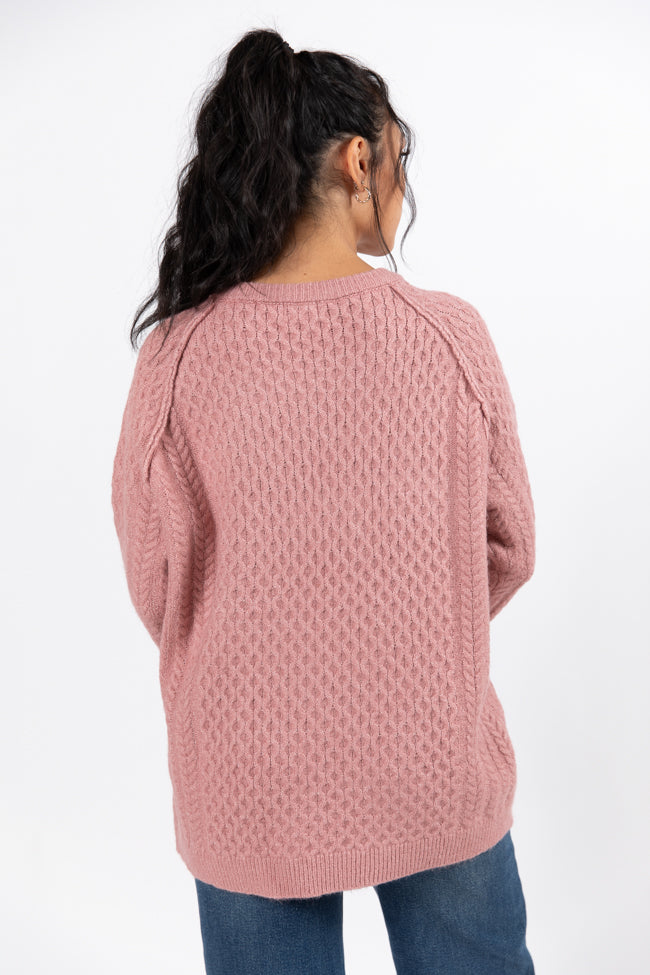 Cable Knit Cuddles Mauve Oversized Crew Neck Sweater FINAL SALE-Sunny Prom