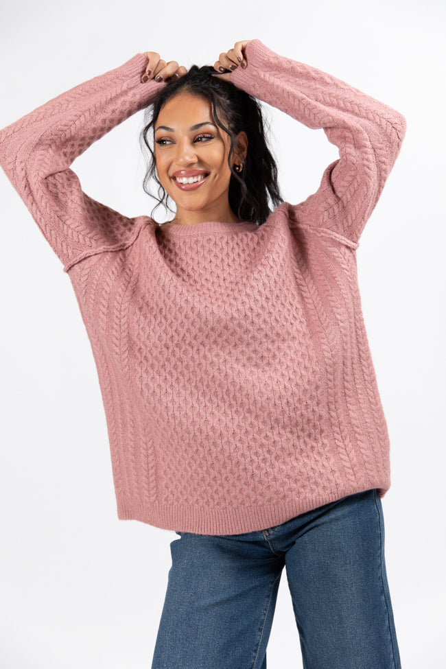 Cable Knit Cuddles Mauve Oversized Crew Neck Sweater FINAL SALE-Sunny Prom