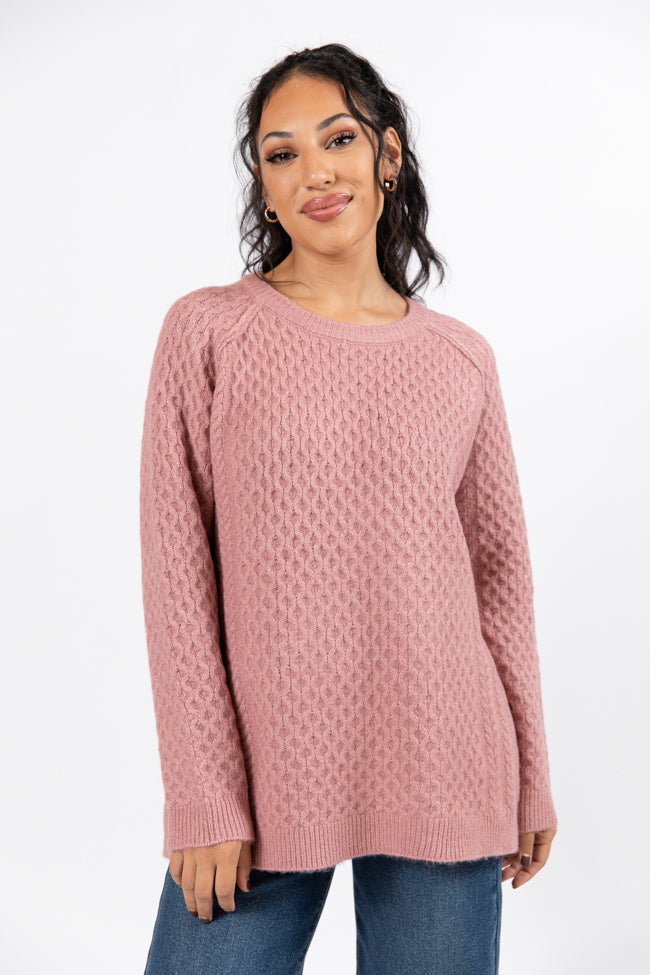 Cable Knit Cuddles Mauve Oversized Crew Neck Sweater FINAL SALE-Sunny Prom