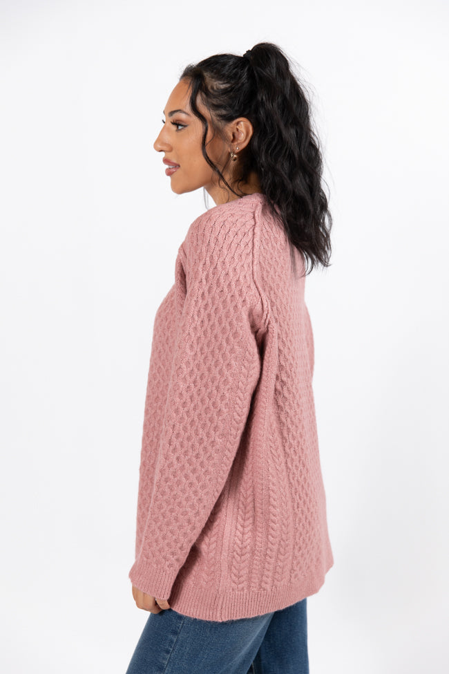 Cable Knit Cuddles Mauve Oversized Crew Neck Sweater FINAL SALE-Sunny Prom