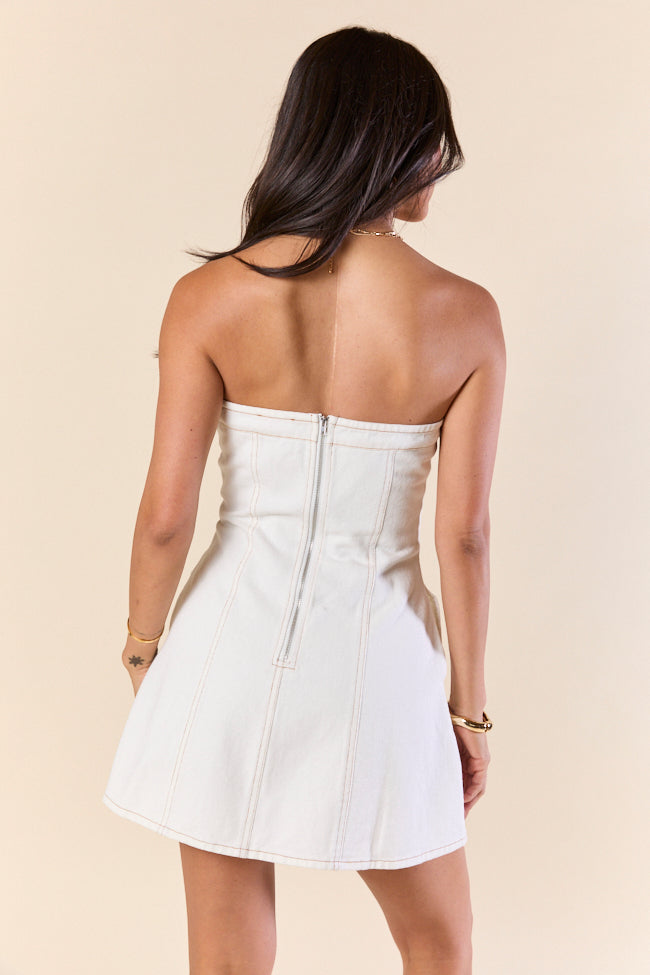 Win Me Over White Strapless Denim Dress FINAL SALE-Sunny Prom